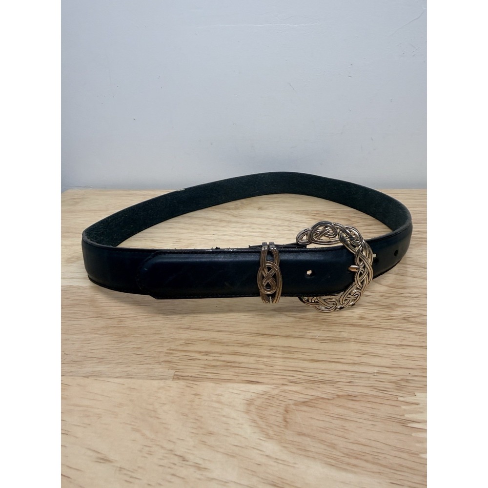 Vtg 90s Brighton Navy Leather Belt Ornate Heart Buckle Y2k Fits 29-33" M/L C3114